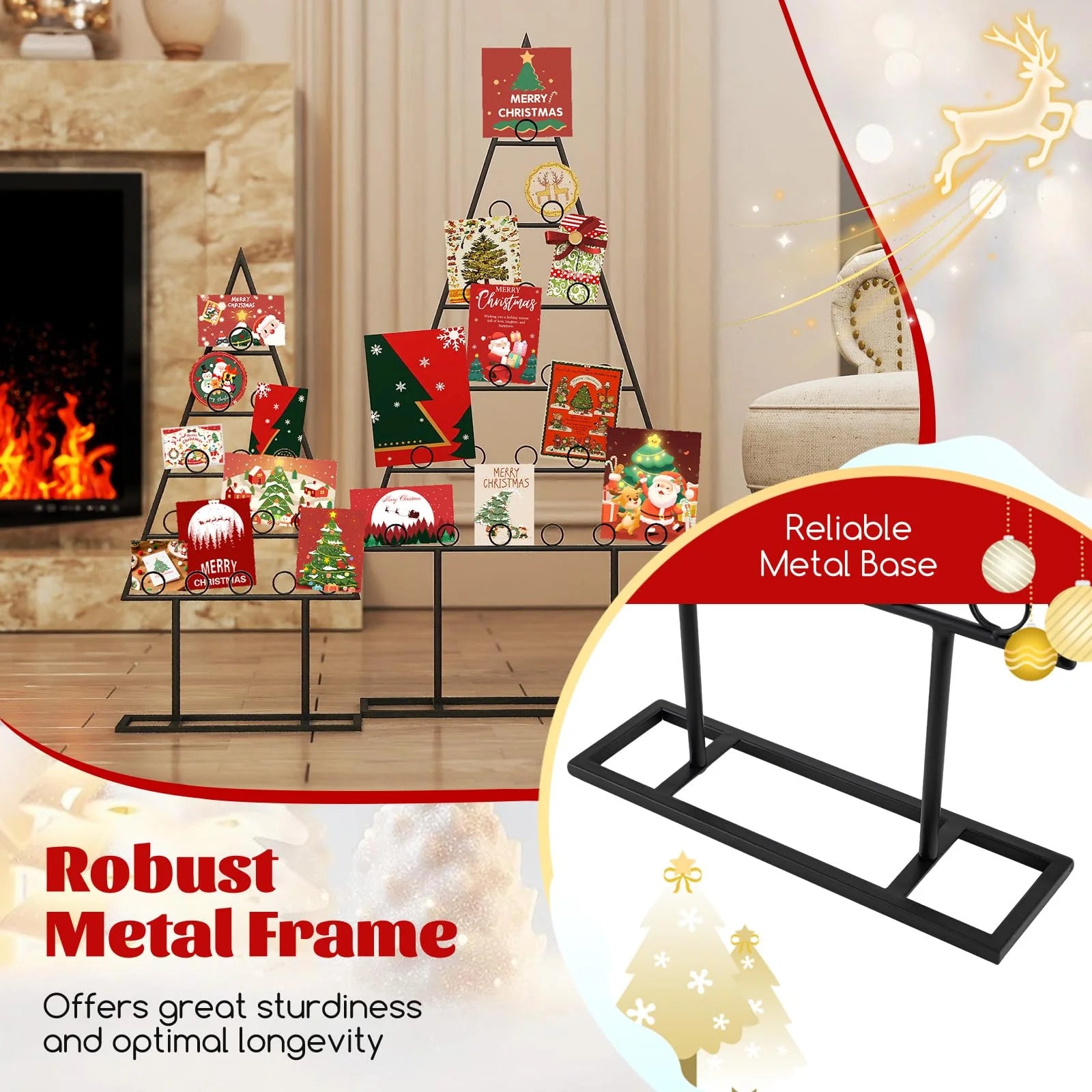 Tangkula 2 Pack Christmas Card Holder for Home Office Party Decoration