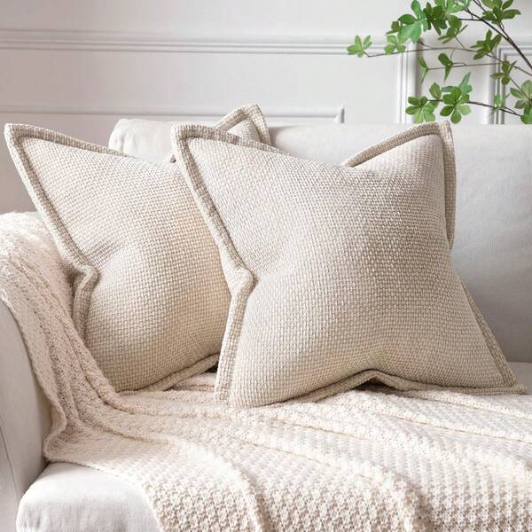 1pc Soft Chenille Cross Texture Pattern Throw Pillow Cover With Wide Trim, Farmhouse Cushion Cover For Home Decor, Sofa, Bedroom, Living Room