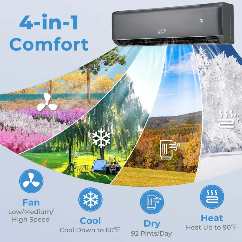22,000 BTU Wifi Enabled Mini Split Air Conditioner and Heater, 21 SEER2 208-230V Inverter Split AC Unit with Heat Pump