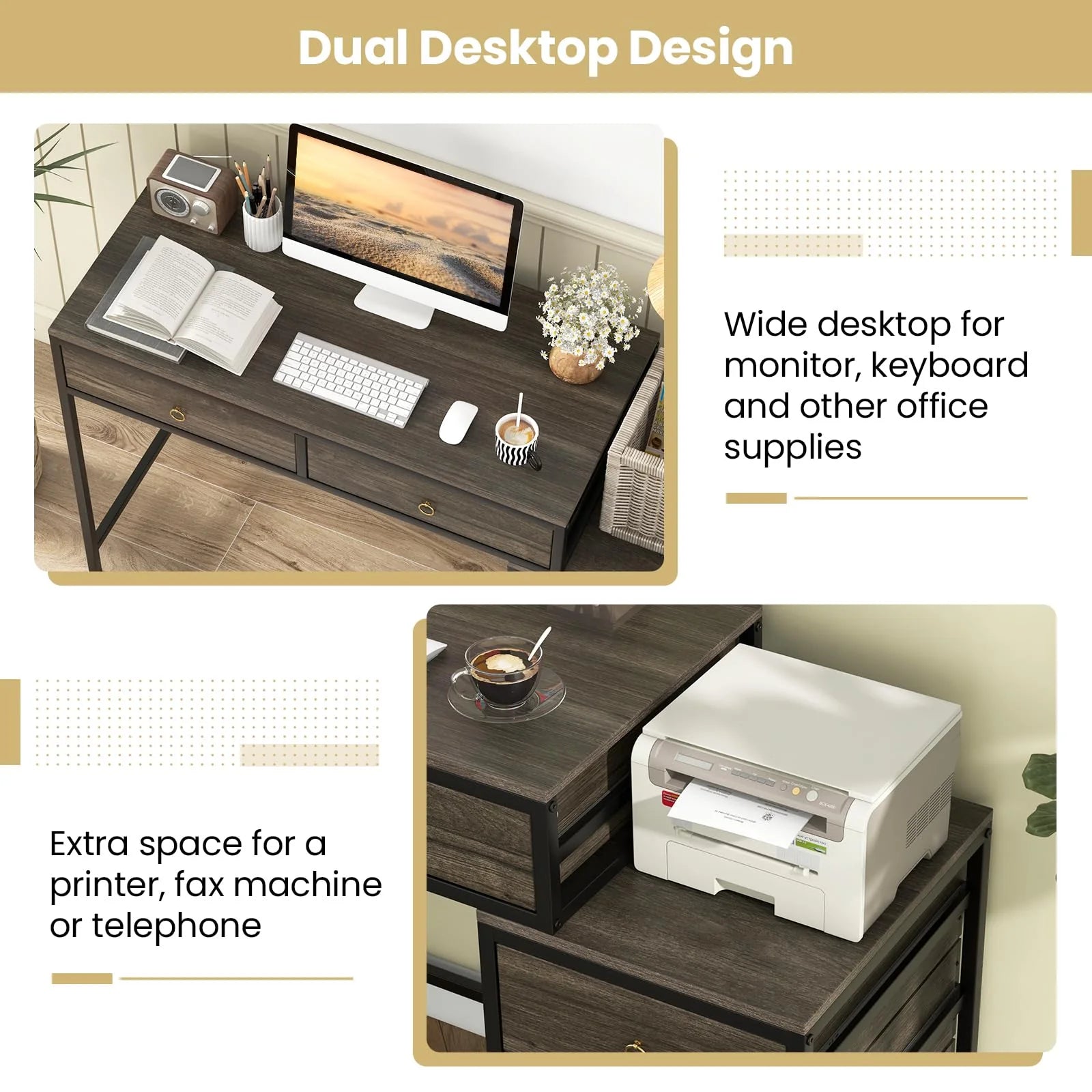 Tangkula 51" Home Office Desk with Printer Stand